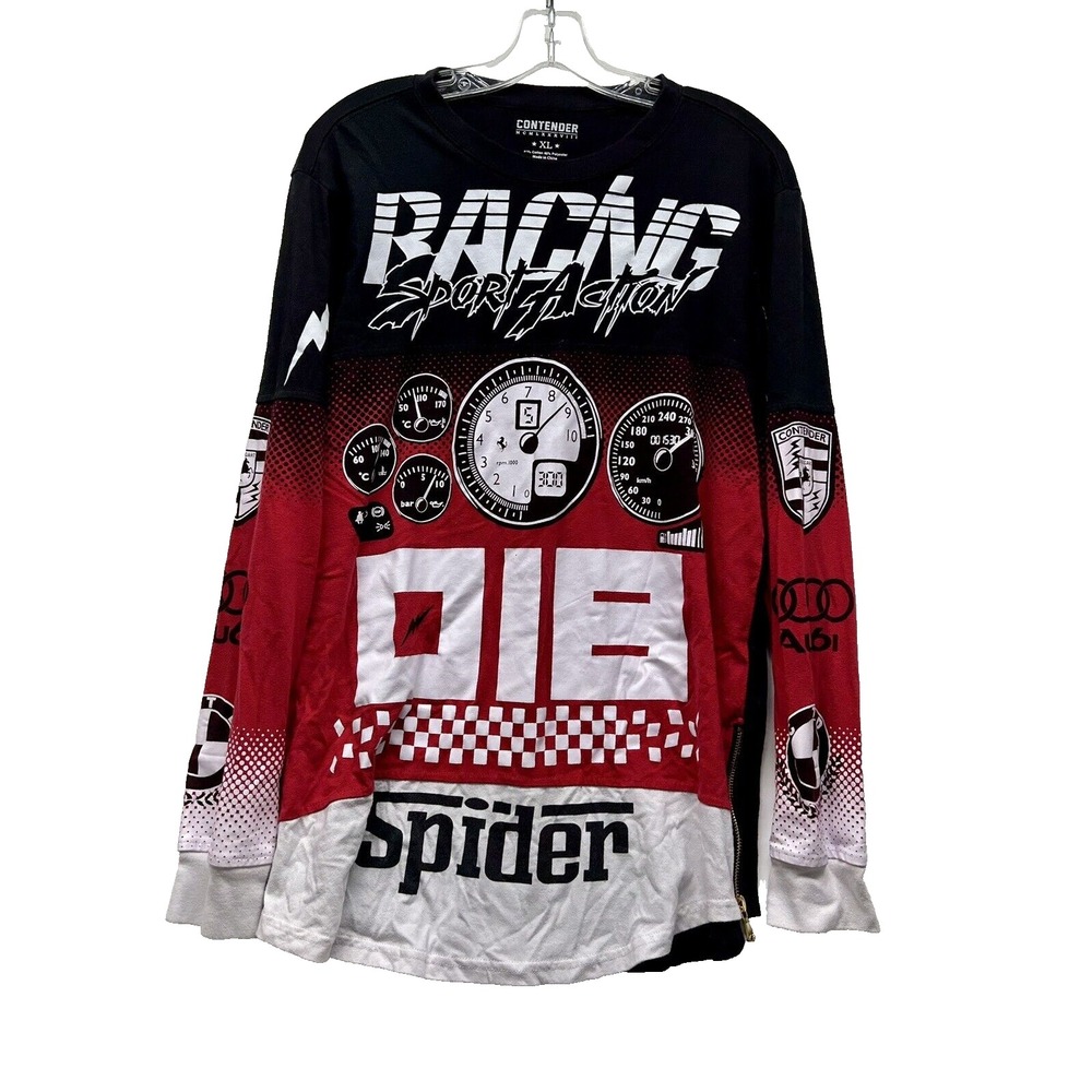 Contender Mens XL Red Cotton Blend Racing Sports Action Spider T-Shirt (E1)